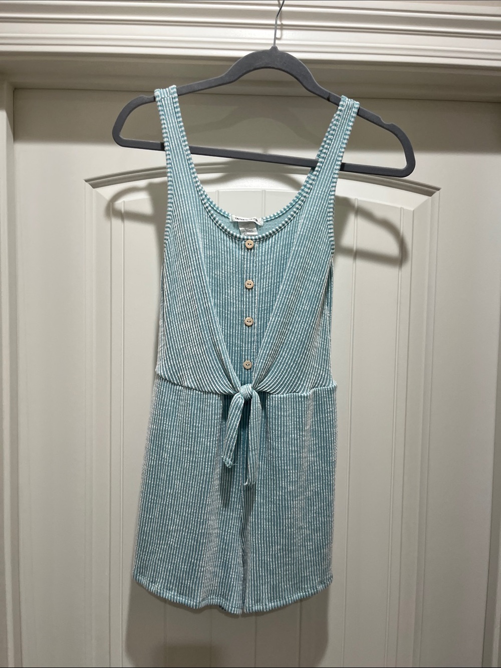 Caution To The Wind Light Aqua Ribbed Tie-Waist Swim Coverup Romper